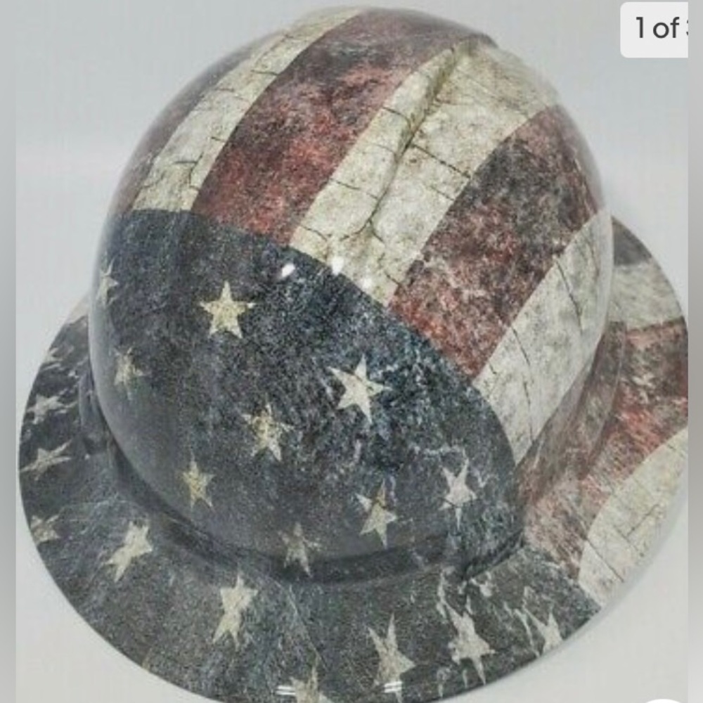 New Full Brim Hard Hat Custom Hydro Dipped GRUNGE FLAG.